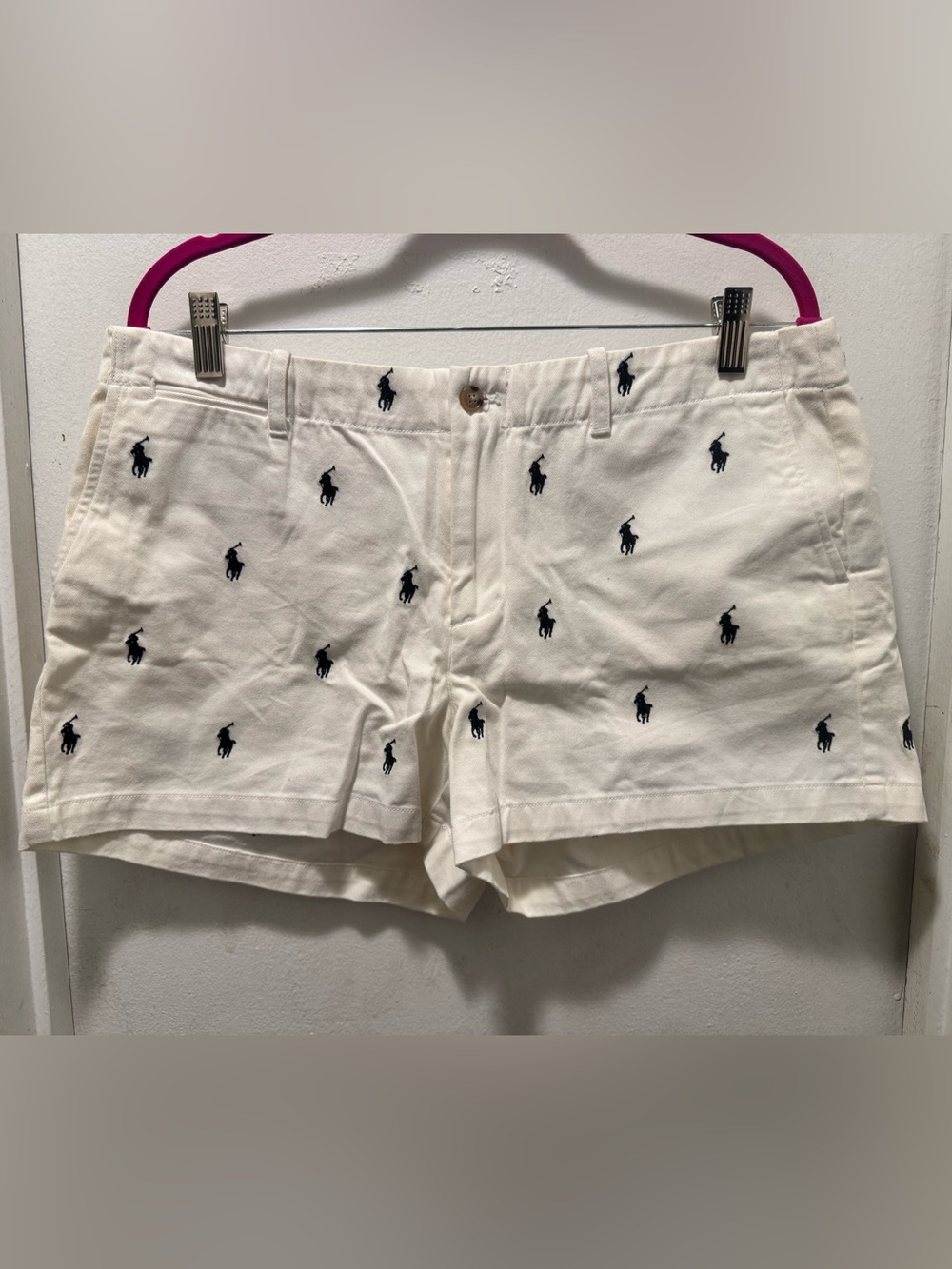 Ralph Lauren White Shorts with Navy Polo Player Embroidery